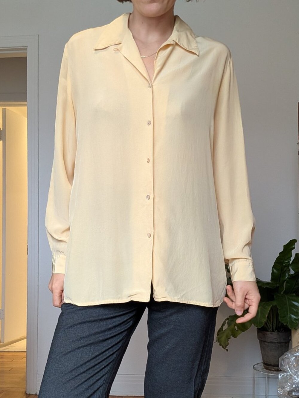 Butter yellow soft like butter silk blouse